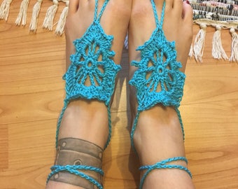 Crocheted barefoot sandals foot jewelry, chain 20% discount
