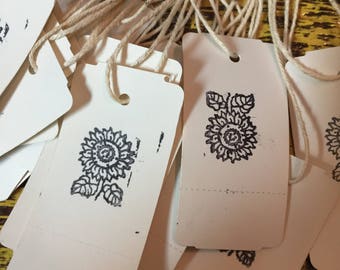 25 Handmade Price Tags with String~Sunflower Stamped~Gift Tags