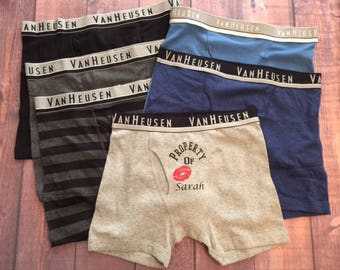 PERSONALIZED Boxers, Boyfriend Gift, Groom Gift, Mens birthday Gift, Gift for Him, Anniversary Gift, Husband Gift, PROPERTY of, Groom Boxers