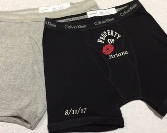 PERSONALIZED Boxers, Boyfriend Gift, Groom Gift, Mens birthday Gift, Gift for Him, Anniversary Gift, Husband Gift, PROPERTY of, Groom Boxers
