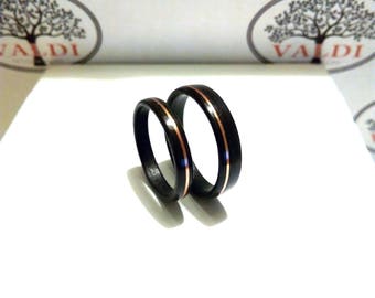 Wooden Wedding Rings. Grenada wood. With copper inlay