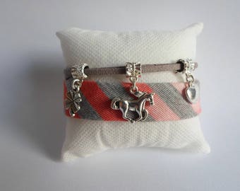 Fabric strap and suede tone gray and orange