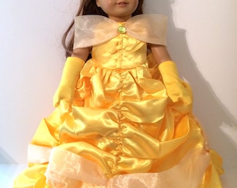 18 Inch Doll Clothes Belle Gown In a Bright Yellow With Satin and Organza From Beauty and the Beast Fits Like American Girl Doll Clothes