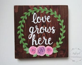 SALE** Love Grows Here // Rustic Painted Wood Sign // Home Decor // Family