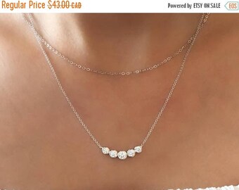 Clear Cz Necklace. Dainty Necklace. Minimalist Jewelry. Layaring Necklace. Gold Zircon Necklace. Sterling Silver Cz Stone Necklace