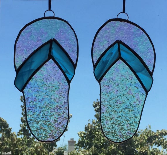 Stained Glass Sun Catcher Flip Flop Sandals Light Aqua Blue