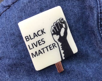 Black Lives Matter Pin, Raised Fist Lapel Pin, Mini Protest Sign, Resist Racism Brooch, Anti-Trump Poster, Human Civil Rights March, Rise Up