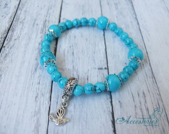 Birds art bracelet Silver bird Turquoise Bracelet Turquoise jewelry Turquoise beads Natural Turquoise Blue Green crystal Balance stone