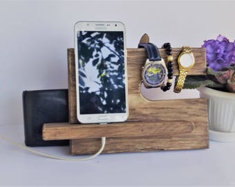 Shabby vintage Style Wooden Charging Station Phone Charging Valet Glasses Holder Nightstand Organization iPhone Night Stand Oak Wood