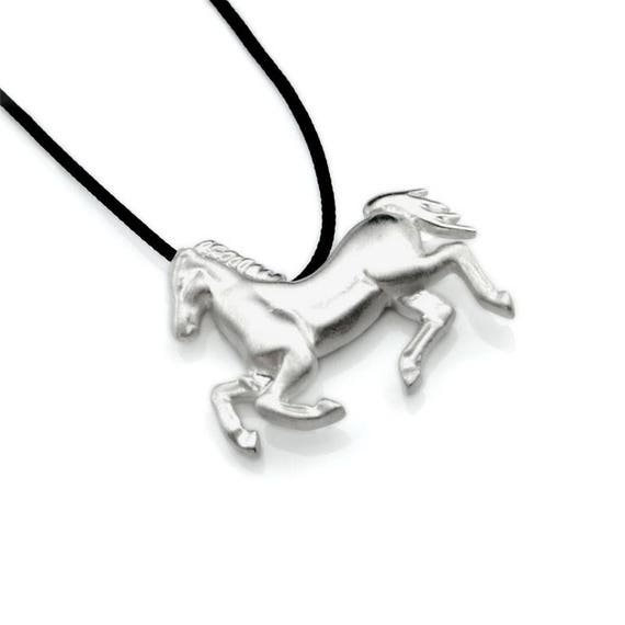 Silver Horse Charm Pendant on a Black Cord Equestrian and