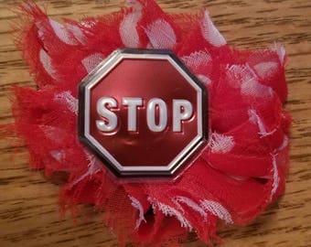 Stop Sign Shabby Flower Hair Clip
