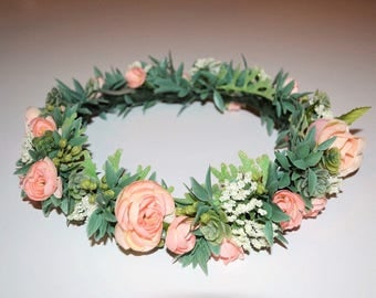 Flower crown, Wedding flower crown, Succulent Flower Crown, Boho Crown, flower crown, pink flower crown, flower headband, baby flower crown