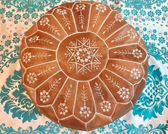 Moroccan Leather pouf ottoman // tan // Beautiful Handmade//for Home gifts, wedding gift
