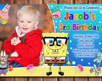 Spongebob Invitation, Spongebob Birthday Invitation, Spongebob, Spongebob Printable, Spongebob Card, Spongebob Invite-digital file b