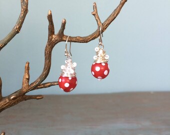 Red and White polka dot earrings