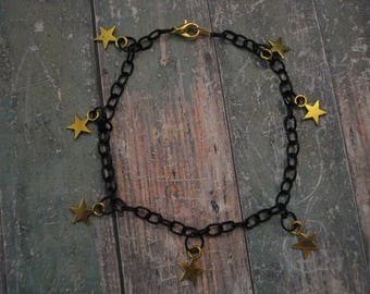 Black Chain Bracelet with Gold Stars