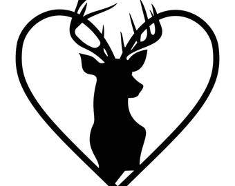Stag Head Heart Deer Graphics SVG Dxf EPS Png Cdr Ai Pdf Vector Art Clipart instant download Digital Cut Print File Cricut Silhouette