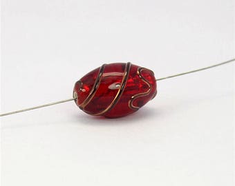 12x19mm Olive-shaped Czech Handmade Red Lampwork Glass Bead CB671