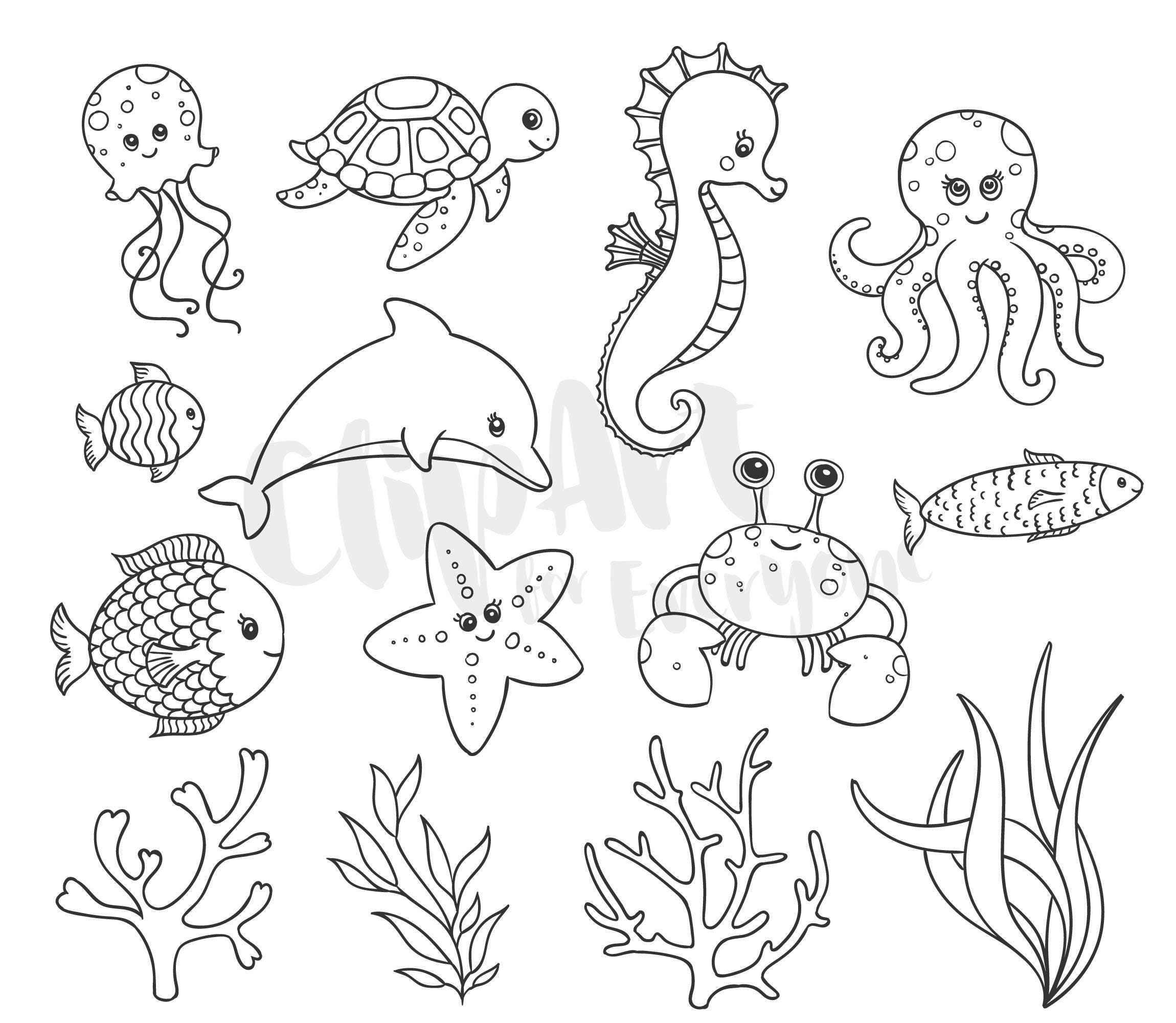 Sea Life Line Clip Art Cute Sea Creature Illustrations