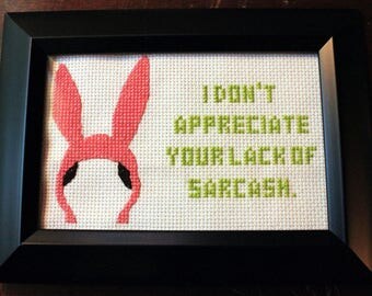 Bob's Burgers Louise Belcher & quote cross stitch
