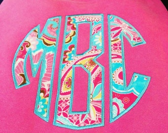 Circle Applique Monogram on Comfort Color Sweatshirt