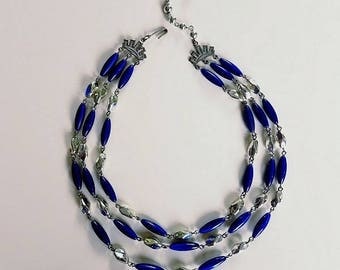 Silver and Blue Multi-Strand Necklace|Fits with any Neckline|Perfect with T-Shirt or Blouse|Lightweight Plastic Beads Won't Weigh you Down!