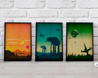 Star Wars Poster 3 Set, Star Wars print, Star Wars art, Bestseller A New Hope, The Empire Strikes Back, Return Of Jedi, Star Wars decor Gift