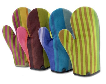 French striped cotton colorful oven mitts