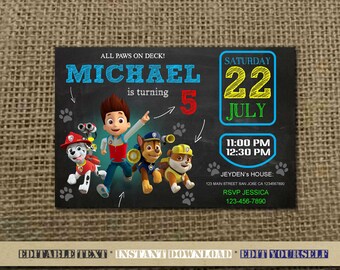 Paw Patrol Invitation,Paw Patrol Birthday,Paw Patrol Birthday Invitation,Paw Patrol Party,Paw Patrol Editable,Paw Patrol-SL20