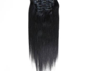 Full head CLIP In Hair Extension Virgin  Human Hair (8 pieces)