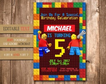 Lego, Lego Invitation, Lego Birthday, Lego Party, Lego Birthday Invitation, Lego Invite Printable, Lego Birthday Party, Lego