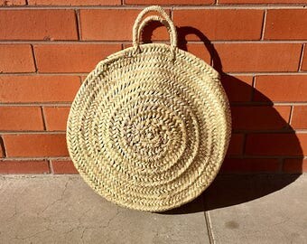 LARGE - Handmade round woven straw bag / market basket