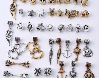 40pcs/lot Mixed Beads Fit Pandora Charms DIY Charms Spacer Beads & Jewelry Making