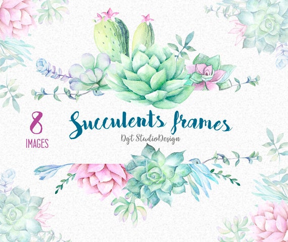 Download Watercolor clipart succulent frame wreath cactus elements