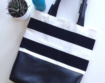 Bag / Tote black and white striped