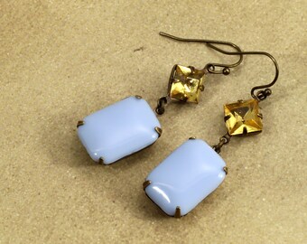 Citrine yellow and periwinkle blue dangle earrings