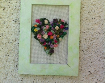 Heart made of silk ribbon embroidery