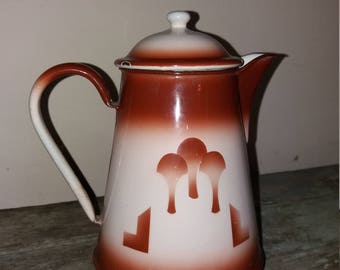 Vintage French Enamel Coffee Pot,Rustic,Country Kitchen,Decor,Enamelware,Gift,Flower Pot,Vase