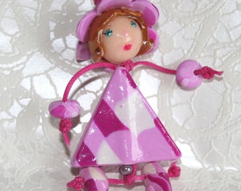 Pink gingham - chick dress triangle & little flower Hat
