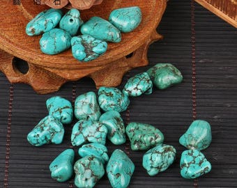 Stone beads turquoise green pebbles between 15 and 20 mm, set of 5
