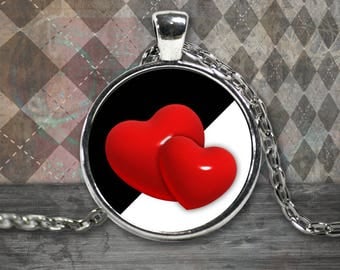Two Hearts Necklace - Lovers - Black and White