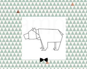 Textile transfer geometric bear origami 7 / 7cm iron triangles