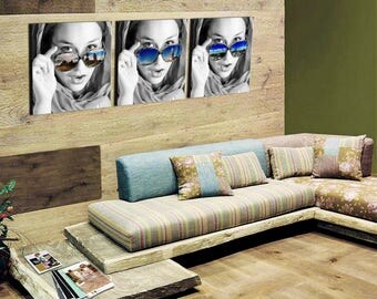 Triptych on canvas reflecting New York-London-PARIS 55 x 55