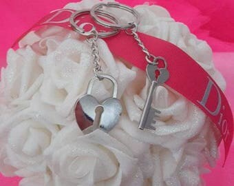 Silver heart key lock and key
