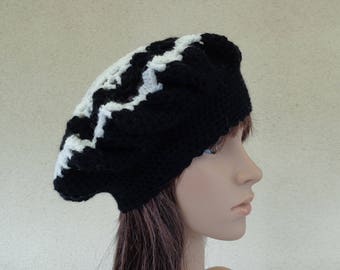 Black and white hand made BERET or hat