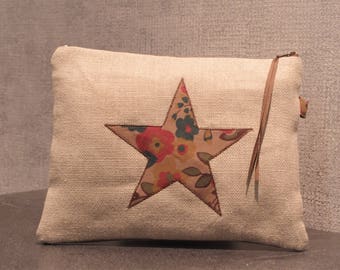 star pattern linen pouch