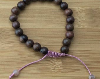 Tiger Ebony Wood Yoga Beads Bracelet with Peach Moonstone | 8mm | Yoga Jewelry | Meditation Bracelet | Buddhist Bracelet | Free Shipping