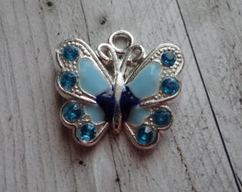 21.5x21 mm blue enamel silver Butterfly charm