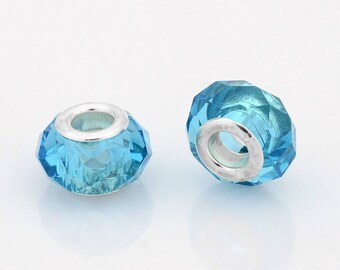 European faceted blue turquoise with silver core glass bead