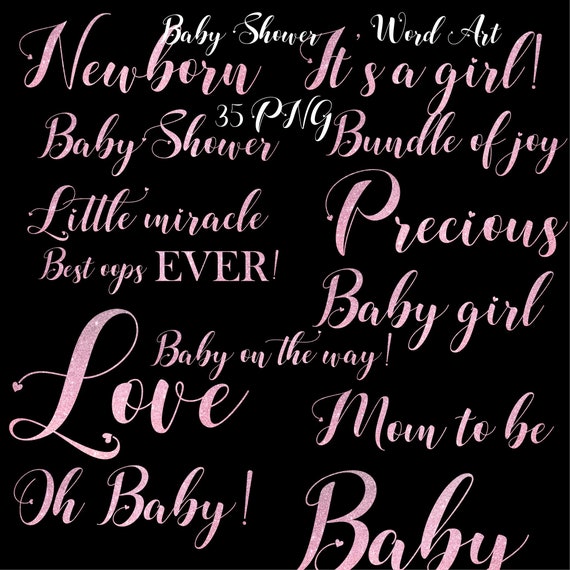 baby shower word art baby girl clipart pink glitter ombre newborn